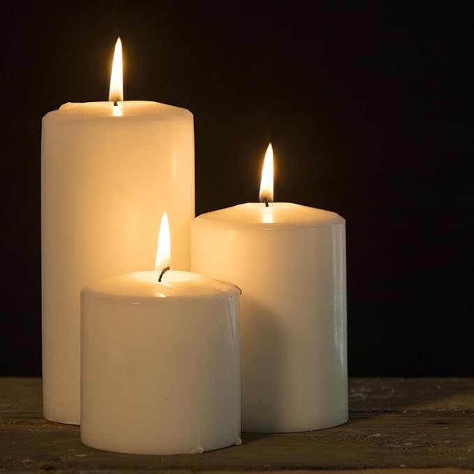 Pillar Candles 3 x 4, 6, and 8 inches, Large Handmade Candles Set of 3, Ivory Decorative Candles for Wedding, Home Decoration, Dinner, Church