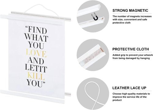 Benjia Magnetic Light Wood Poster Frame - Versatile 9x12, 9x24, 9x13 Sizes for Artwork | 1 Pack, White