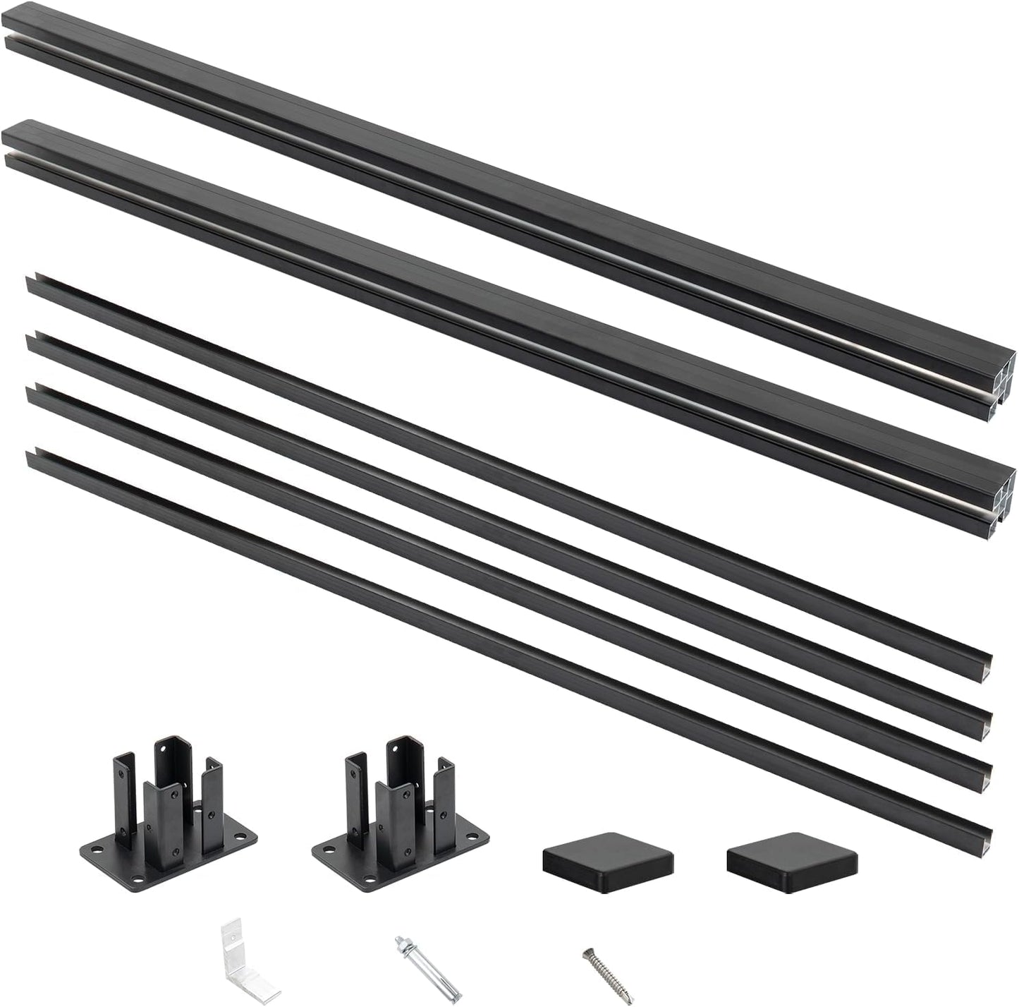 Mondaria 6 Ft Metal Above-Ground Posts for Wood-Plastic Composite Fence Installation with Meat Base, Top and Button Covers, Screws(Black, Set of 2)