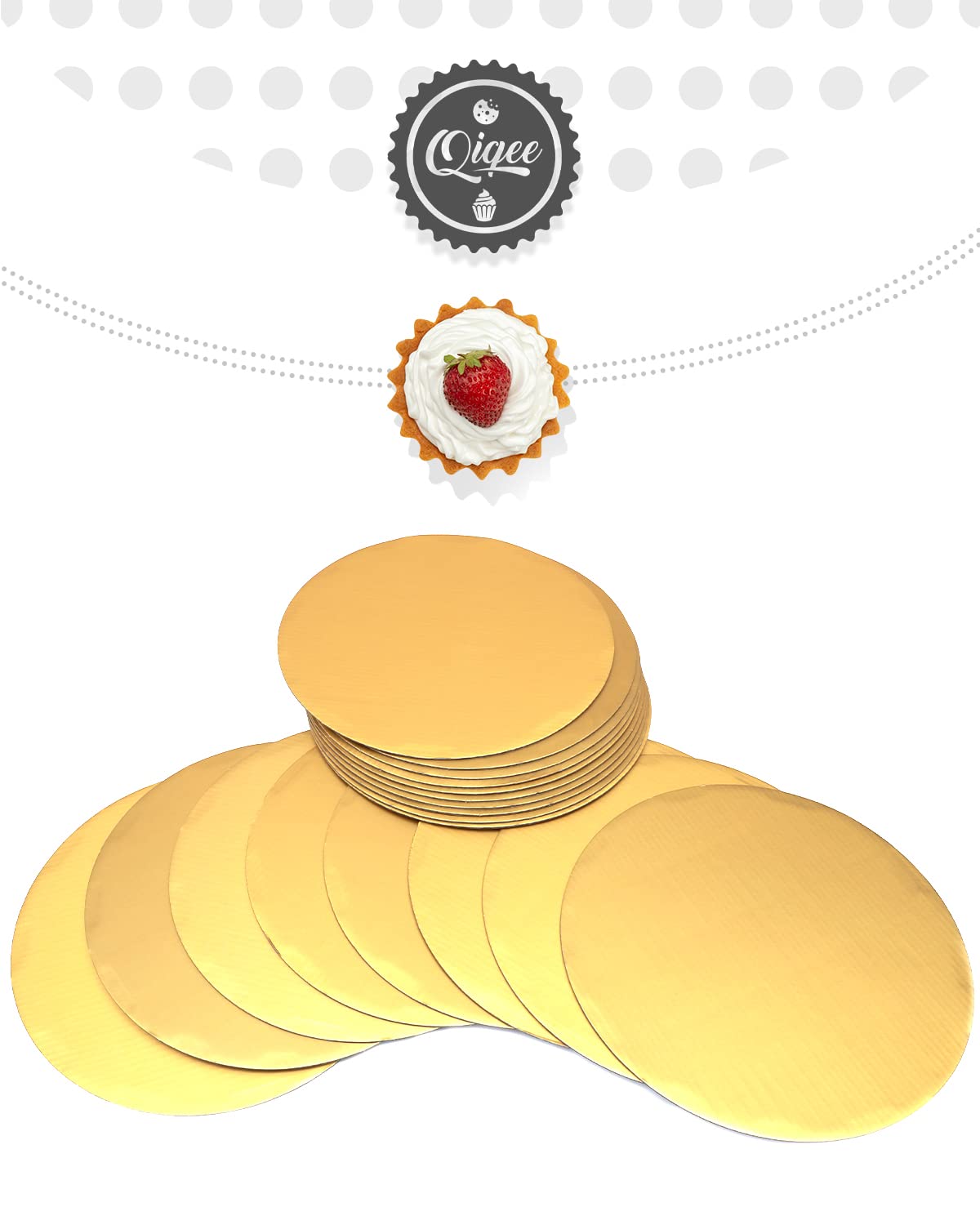 qiqee 12 Inch Gold Cake Boards Round 40-Packs Circles Rounds Base Food-Grade Cardboard Cake Plate（Thinner But Stronger）