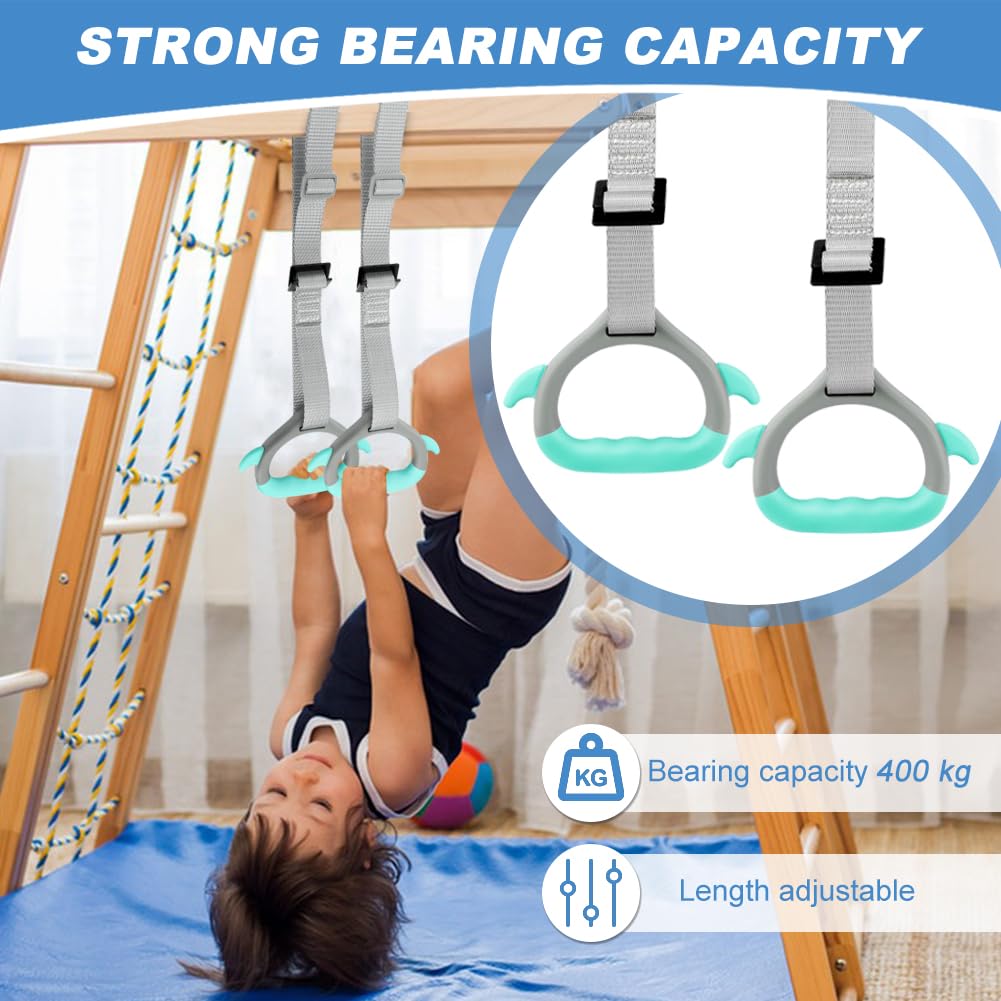 JIANWEI Gymnastics Rings for Kids Home Exercise, Fitness Children Trapeze Bar Pull Up Gym Rings Exercise Strength Training Equipment with Straps ＆ Adjustable Buckle Load-Bearing 40KG
