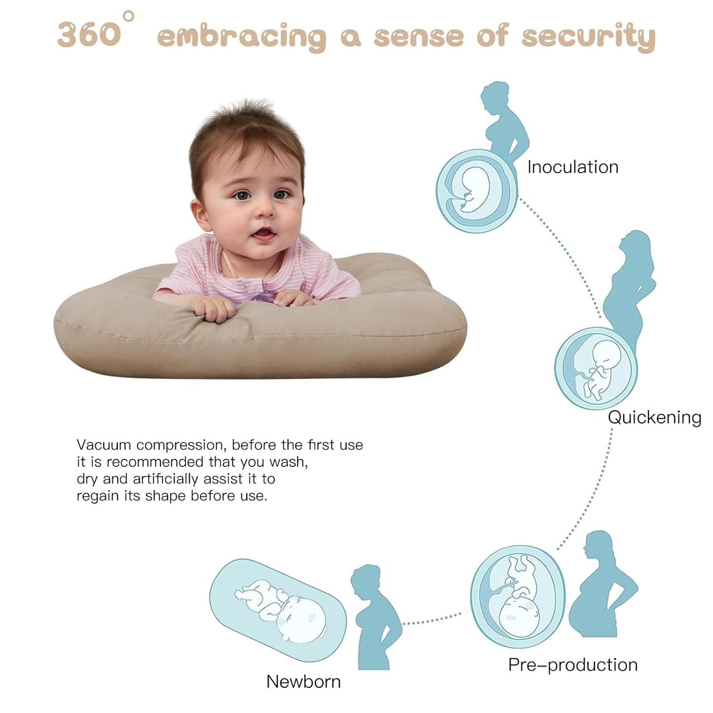 Baby Lounger - Bionic Design for Newborns | Soft Organic Cotton, Breathable, 0-18 Months (Cream Grey)