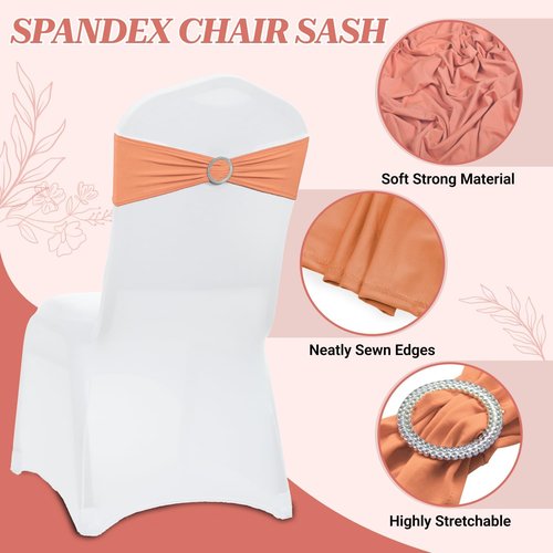 MDS Spandex Chair Sashes - Universal Fit Elastic Stretch Ties with Buckle Slider Bow | 250 Pack - Peach
