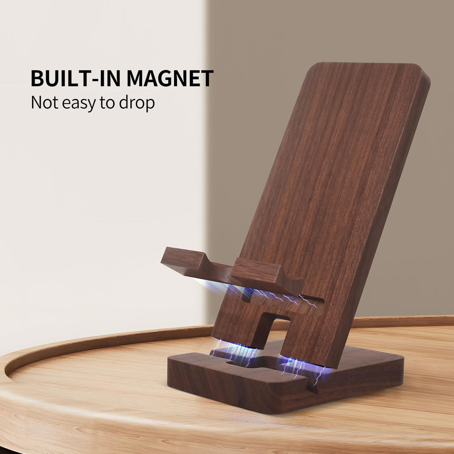 Abbolinxus Wood Phone Stand with Mirror, Desktop Wooden Phone Holder, Portable Office Phone Stand for Desk, Wood ipad