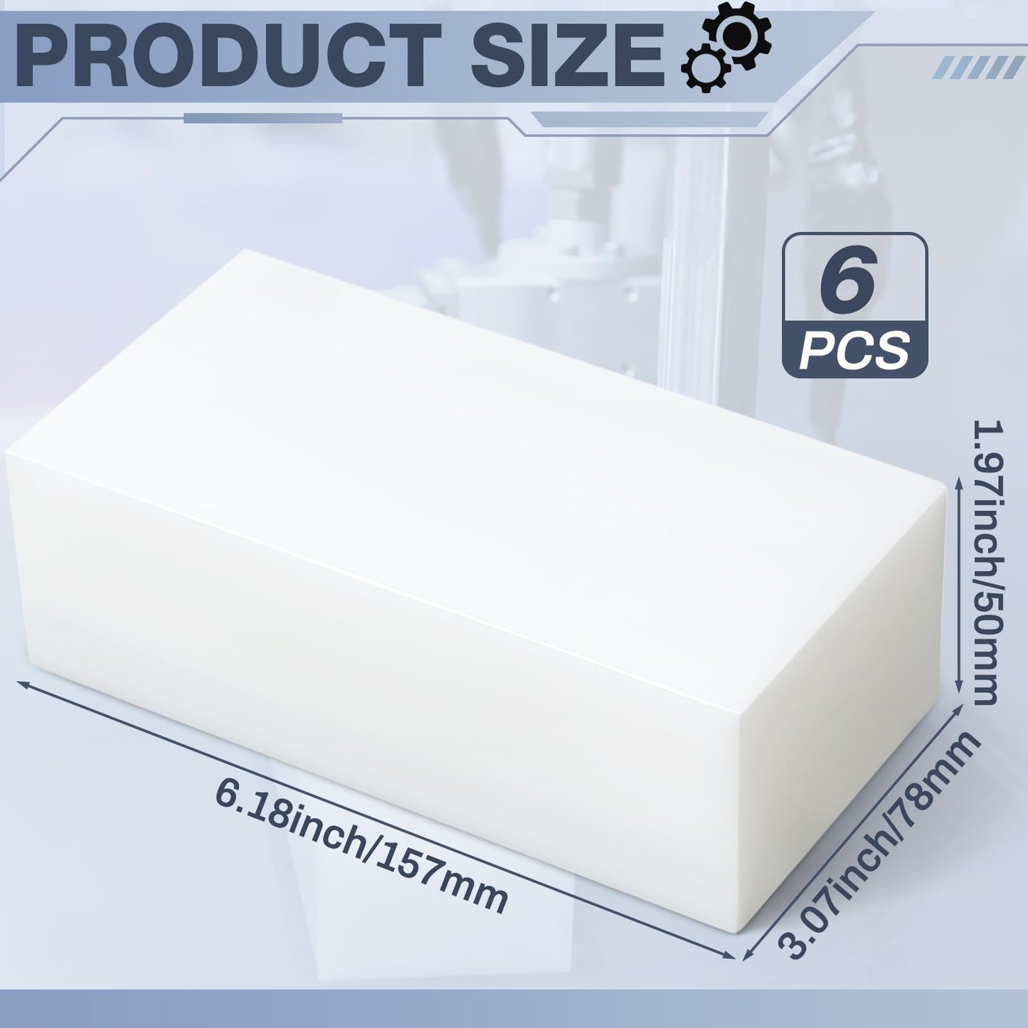 Colingmill 6 Pcs Hdpe Plastic Block 2" x 3" x 6", Polyethylene Solid Plastic Block for Machining, Home Floor Improvement, Prototyping, DIY Projects, Engineering(White)