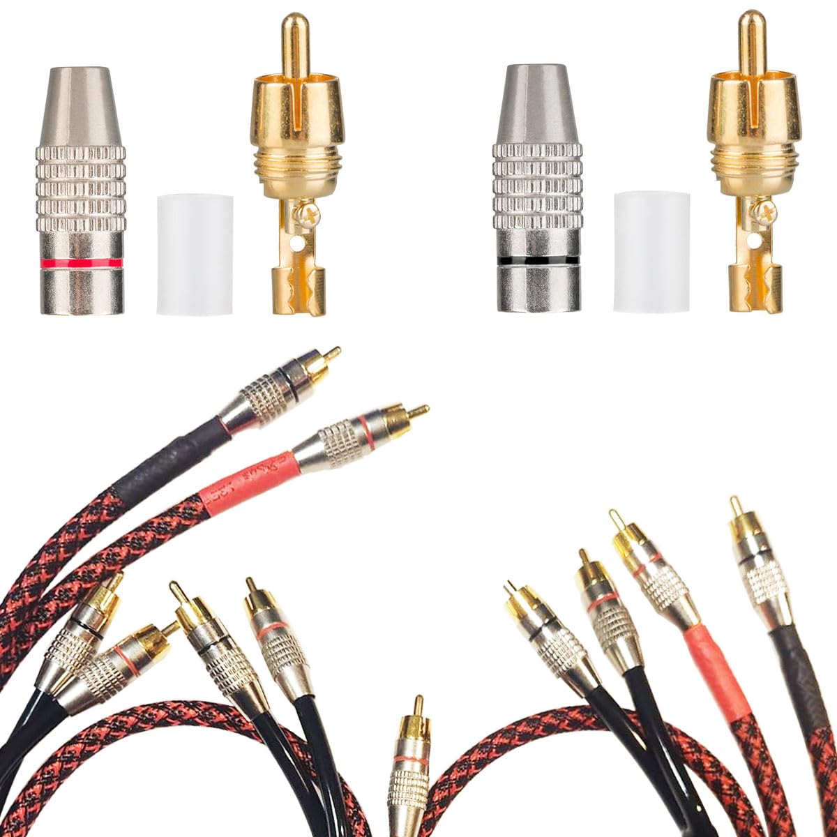 Elechood 20Pack RCA Male Plug Solder, Gold Audio Video Cable Adapter Connector for Speaker Wire Wall Plate Home Theater