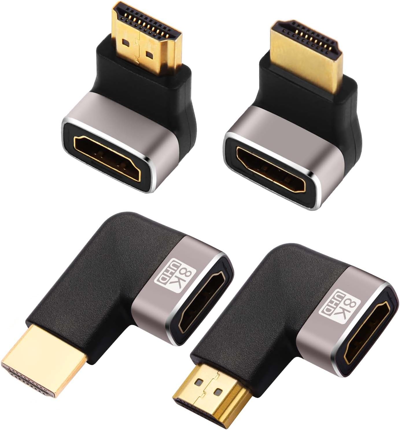 AIMHDUTY 8K 4-Pack 90 270 8K@60Hz,4K@120Hz,HDR,eARC HDMI Eblow HDMI Right Angle Adapter and Degree Gold Plated, Support