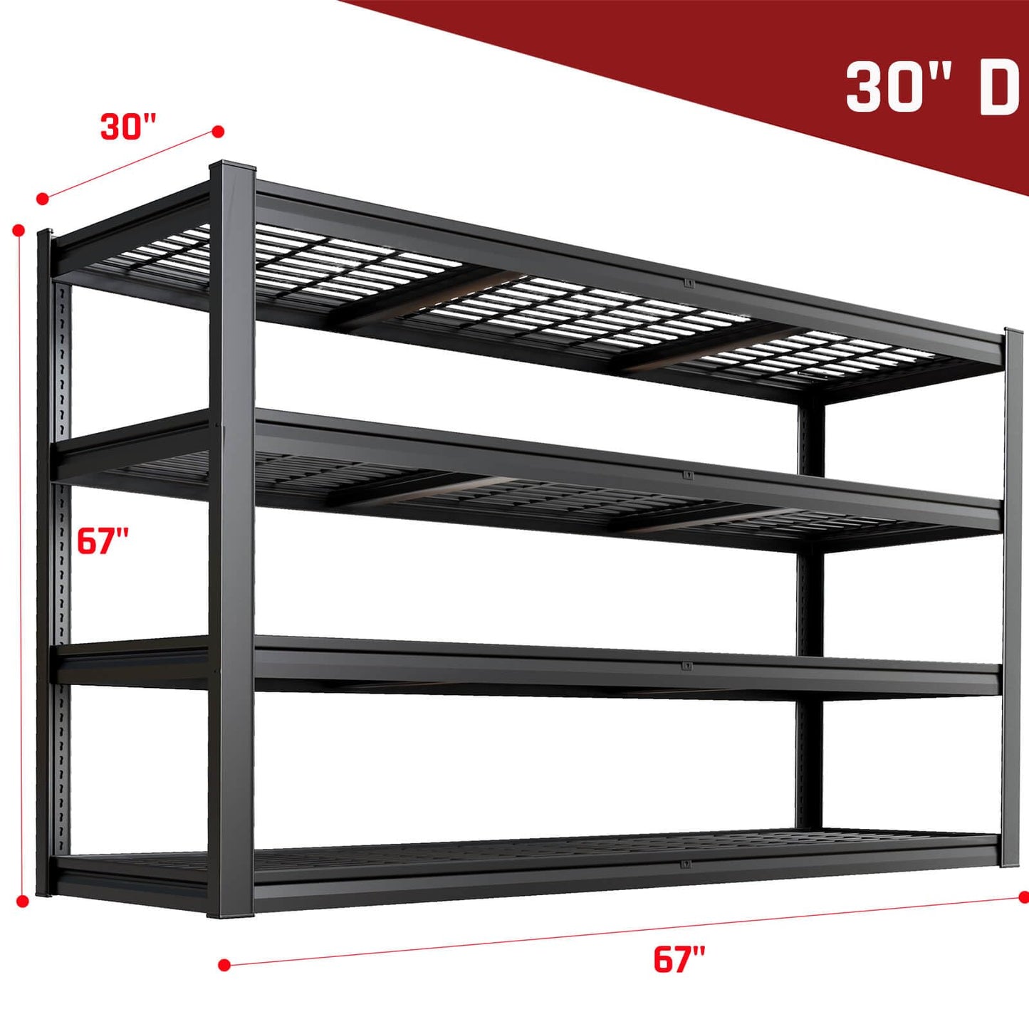 PMKES 67" Wide Garage Shelving Unit, 30" D Heavy Duty Garage Storage Shelves,3500 LBS Capacity, Industrial Adjustable Shelves for Basement,Kitchen,Warehouse