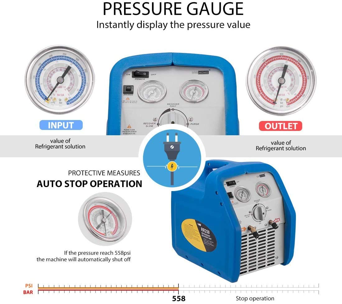 VIVOHOME 110V 1/4 HP 3.5CFM Single Stage Rotary Vane Air Vacuum Pump with Single Cylinder Portable Refrigerant Recovery Machine