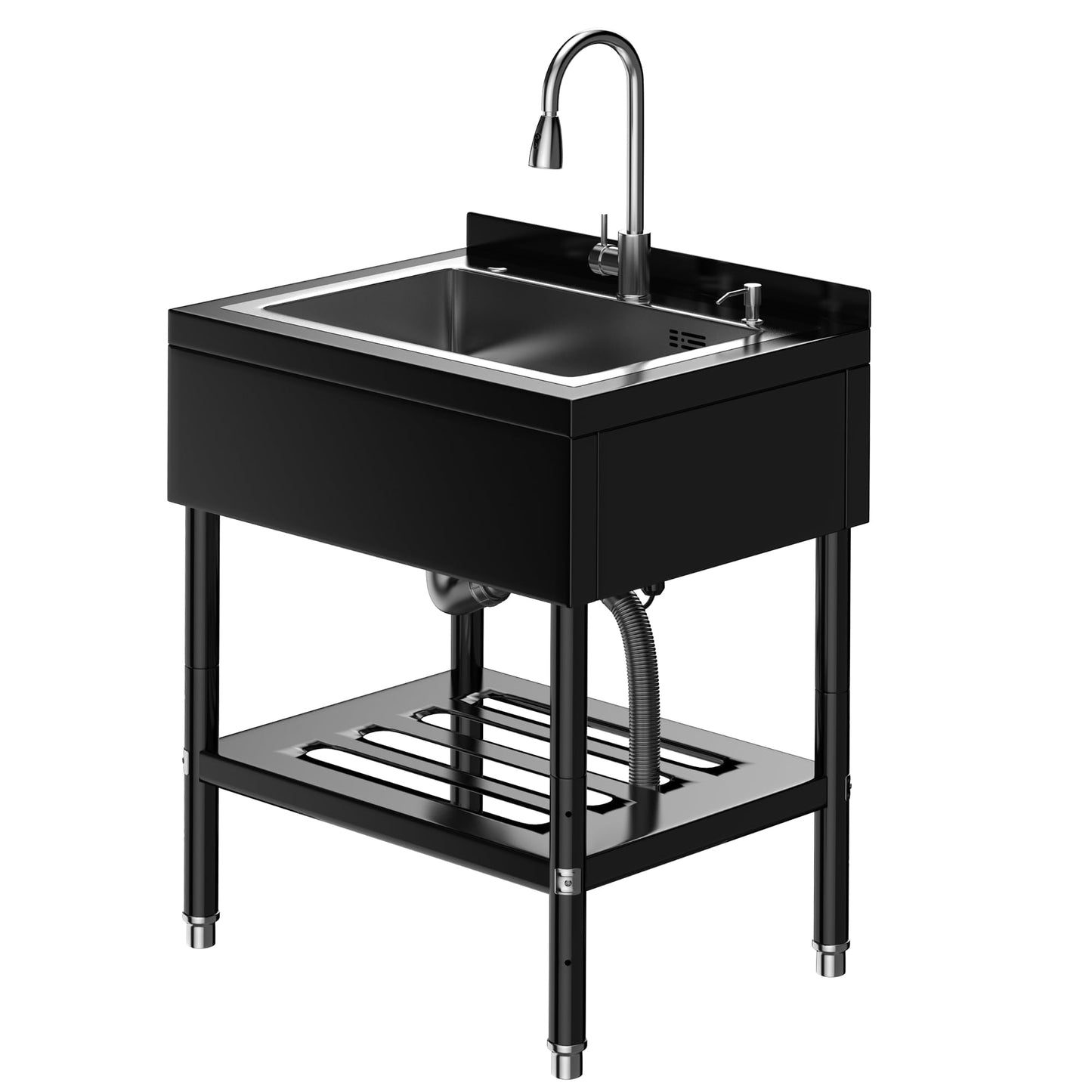 Stainless Steel Utility Sink, 31.1" × 22" × 37.8" Freestanding Laundry Tub for Kitchen, Bathroom, Garage, Basement | Includes Hot/Cold Plumbing, Hoses & Drain Kit