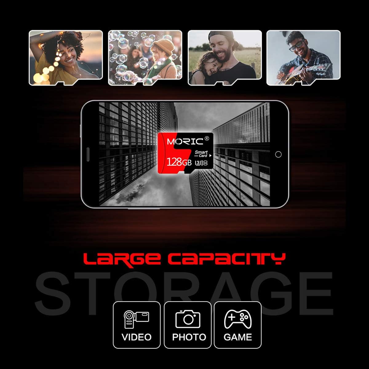 MORIC 2 Pack 128GB Card,C10 A1 Micro SD Card with Adapter High Speed Memory Memory TF Card for Camera/Dash