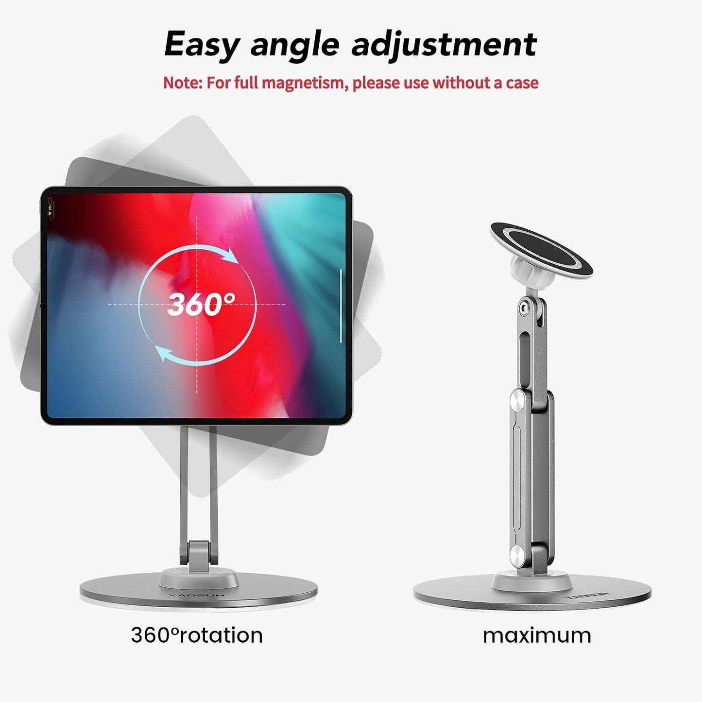 XAOSUN 360Rotation,Home Tablet Stand Magnetic for ipad Stand Desk Multi-Angle, Adjustable Foldable Tablet Holder,Metal