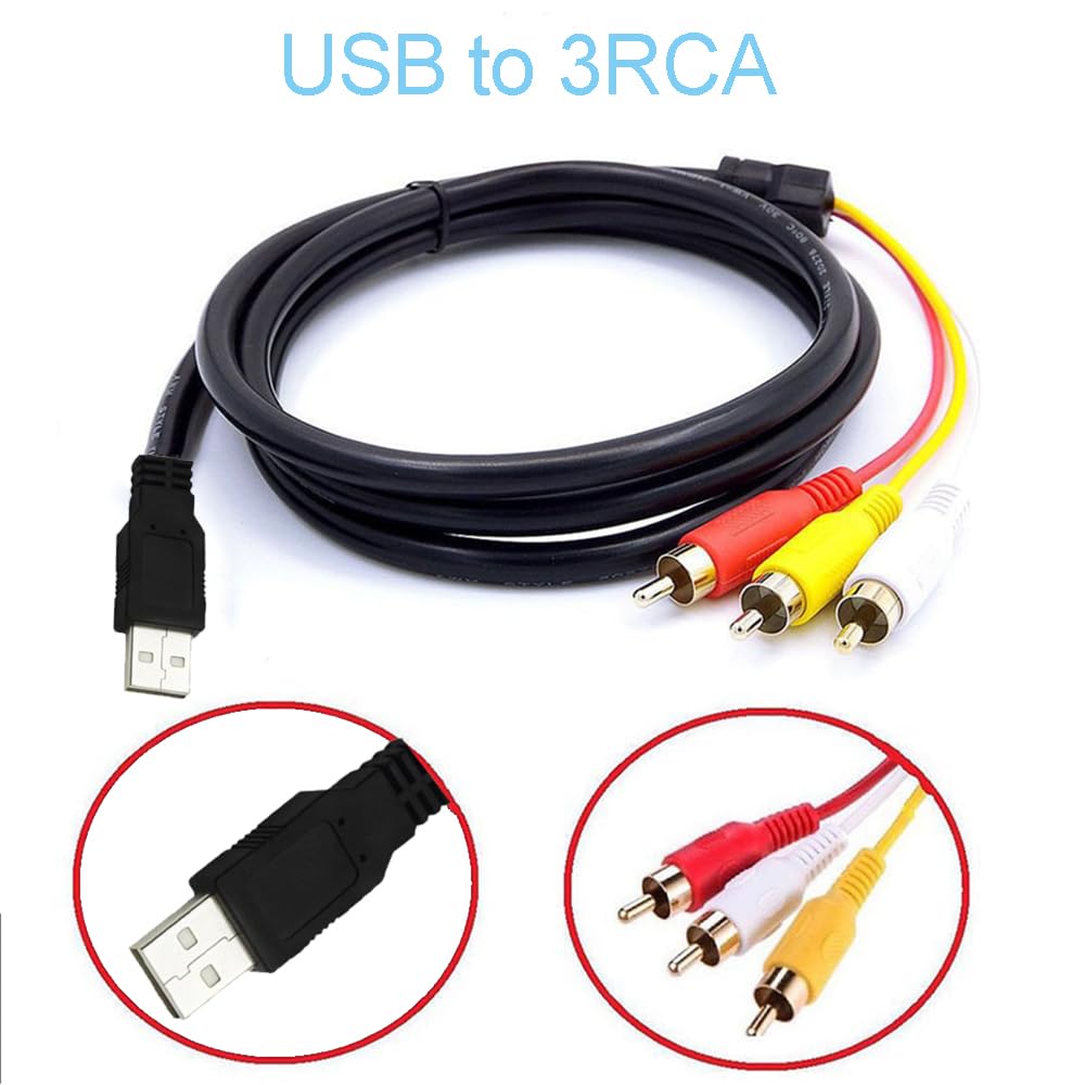 DUOYHIEL 5ft 3RCA USB to RCA Cable, USB Male to RCA Male Jack Splitter Audio Video Cable, Cord to Connect AV Adapter
