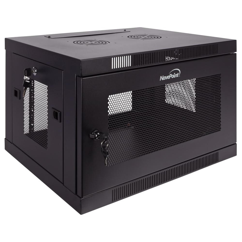 NavePoint 6U Server Cabinet Wall Mount Rack Enclosure with Perforated Door, Locking, Removable Side Panels – 6U Network Cabinet 17.7” Deep, 19 Inch Server Rack for IT and A/V Equipment