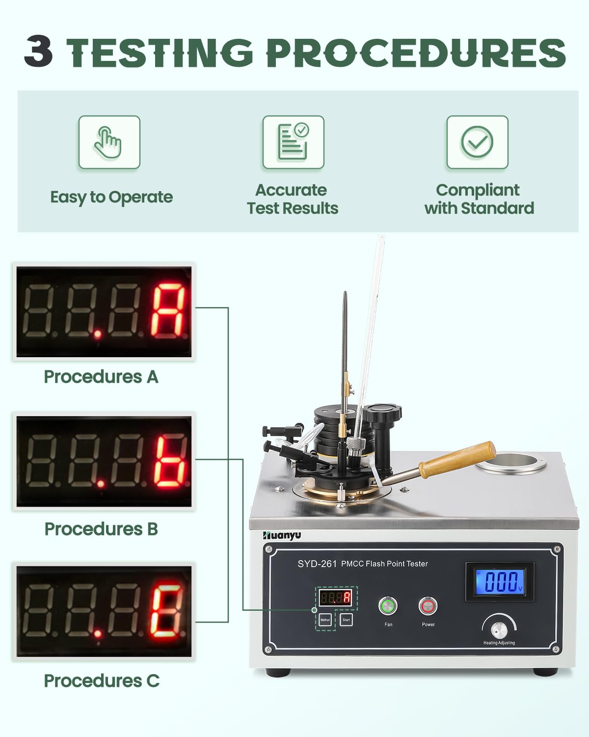 Huanyu SYD-261 Pensky Martens Closed Cup Flash Point Tester 3 Testing Procedures ABC for Determining Flash Point of Petroleum Flash Point Testing of Petroleum (220V with 110V Transformer)