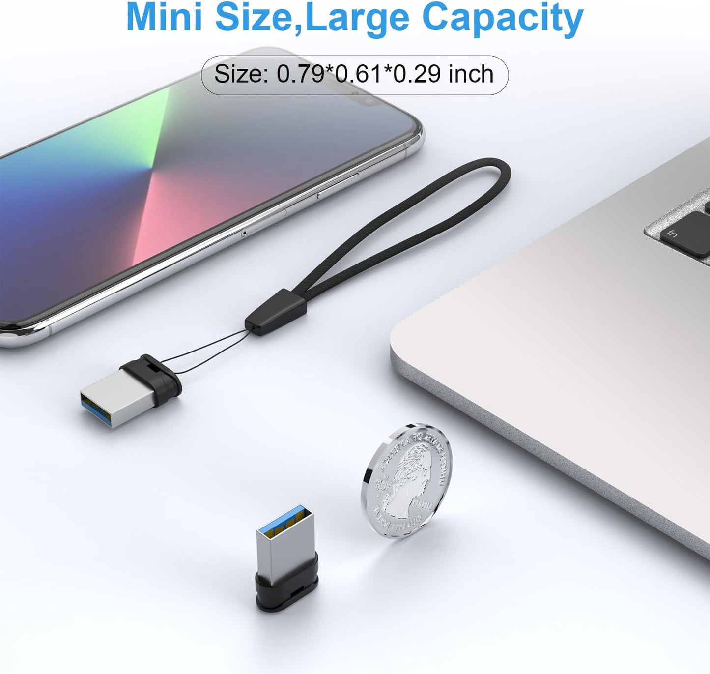 RAOYI 128GB 3.0 Lanyard,128G USB Stick USB Flash Drive with Mini Fit Memory Stick Ultra Slim Thumb Drive Zip Drive