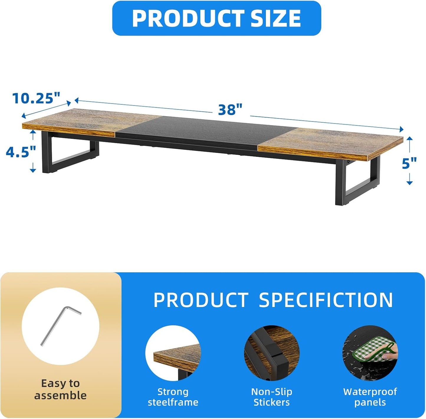 2 Simple Trending Desk Organizers and Accessories, Dual Monitor Stand Riser, Desk Shelf Wood Computer Rack for Monitors