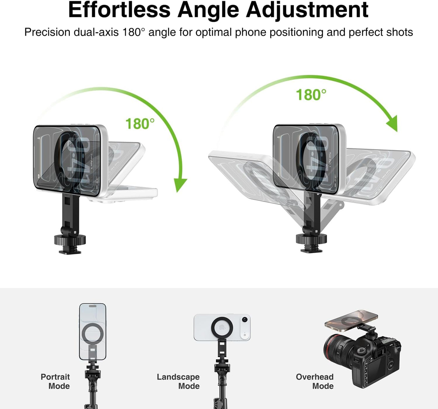 1/4 17 16 15 14 13 elitehood Magsafe Tripod Mount Adapter with Screw & Hot Shoe, Lightweight Compact Cell Phone Tripod