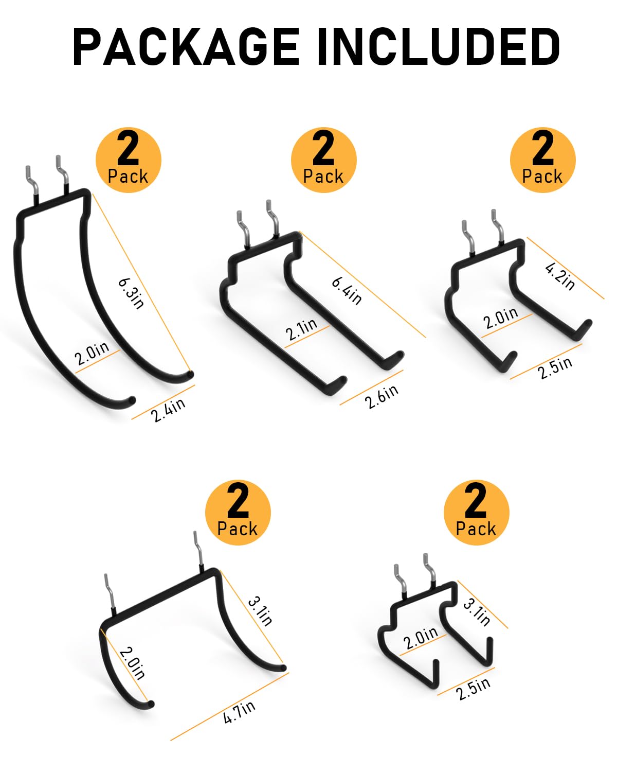 INCLY 10 Pack Heavy Duty Pegboard Hooks, 1/4" Pegboard Drill Holder Tool Utility Hooks, Peg Board Tool Hangers Accessories for Hanging Power Tools, Drill, Hammer, Workbench, Garage