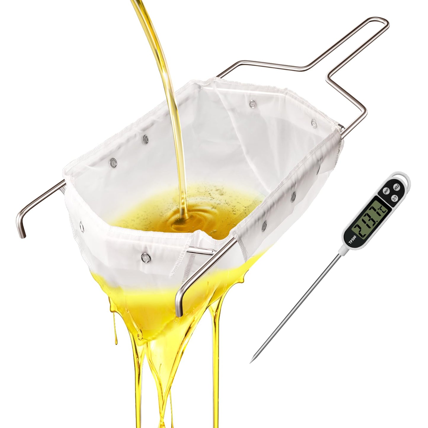Fryer Filter Bag & Frame Set, Reusable Oil Strainer for 70 lb Cooking Oil