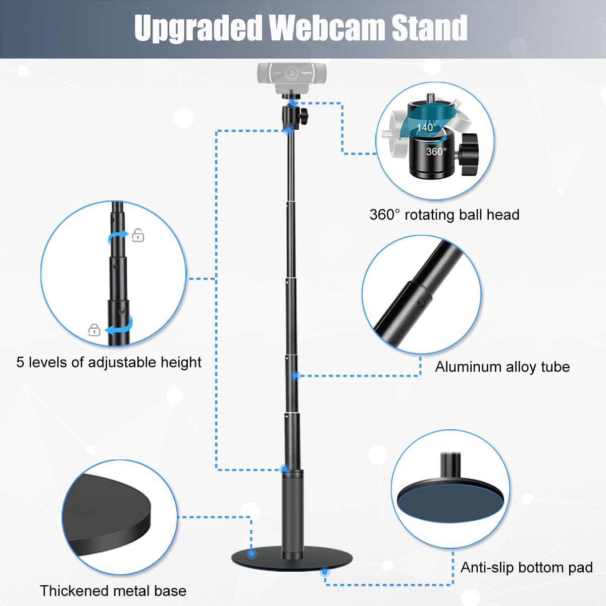 JCWINY 28 Inch C922 C930e C920S C920 C615 C960 C920x 4K N60 Webcam Stand, Web Cam Stand for Desk, Adjustable Webcam