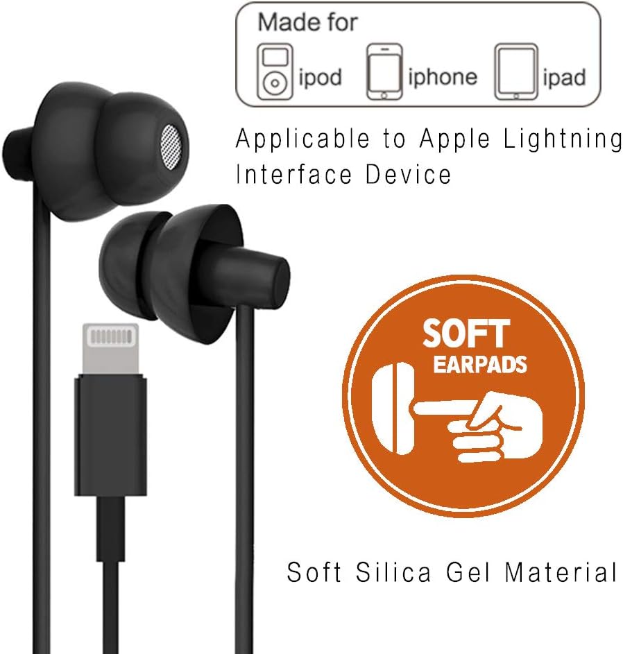 MAXROCK iphone14,13,12,11,10,9,8,Xmax,7 Lightning Wired Sleep Earphones
