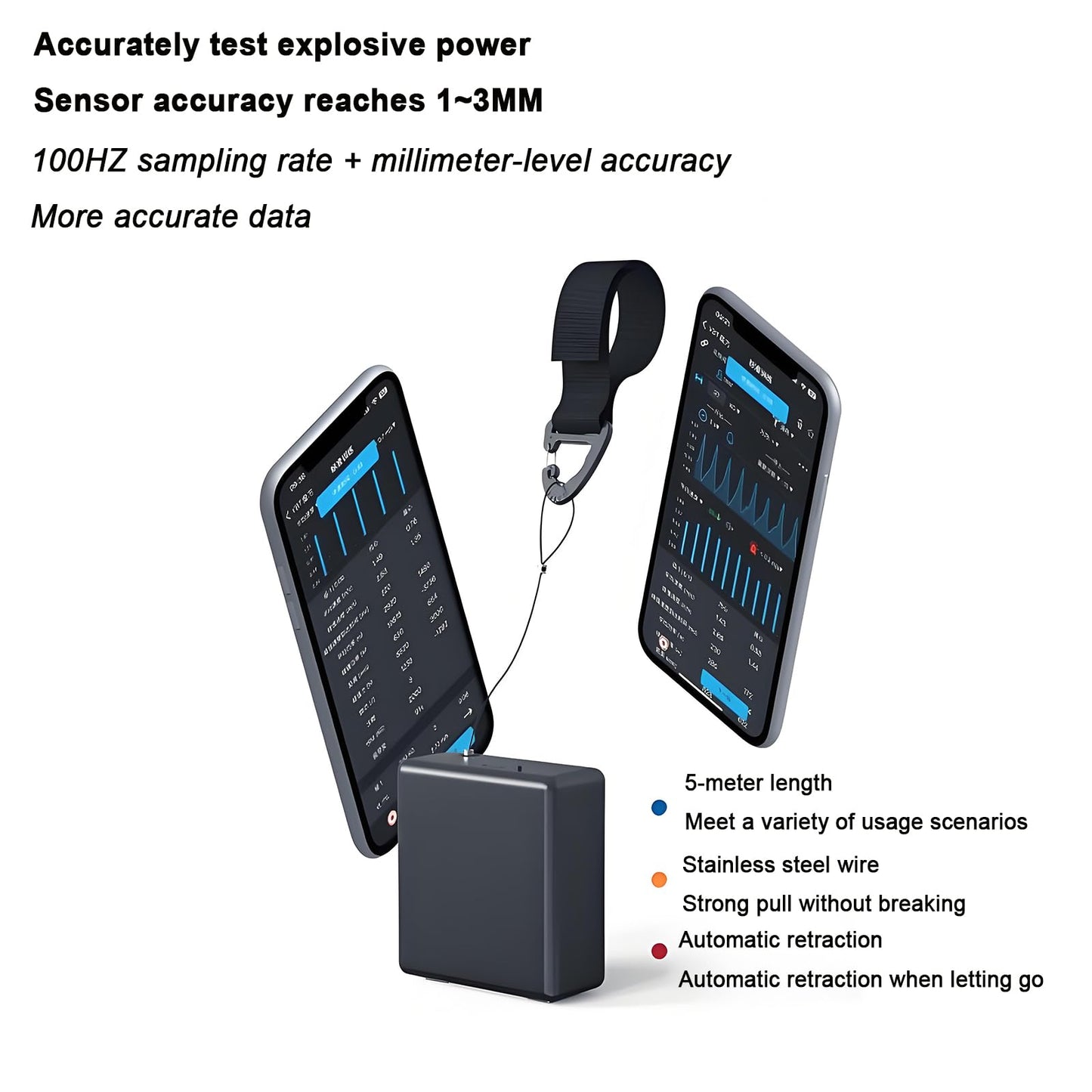 Velocity Based Training Device,Vertical Jump Tester w/APP Control and Voice Tips, Barbell Speed/Power/1 RM/Fatigue Test/Explosive Force,50H of Battery Life