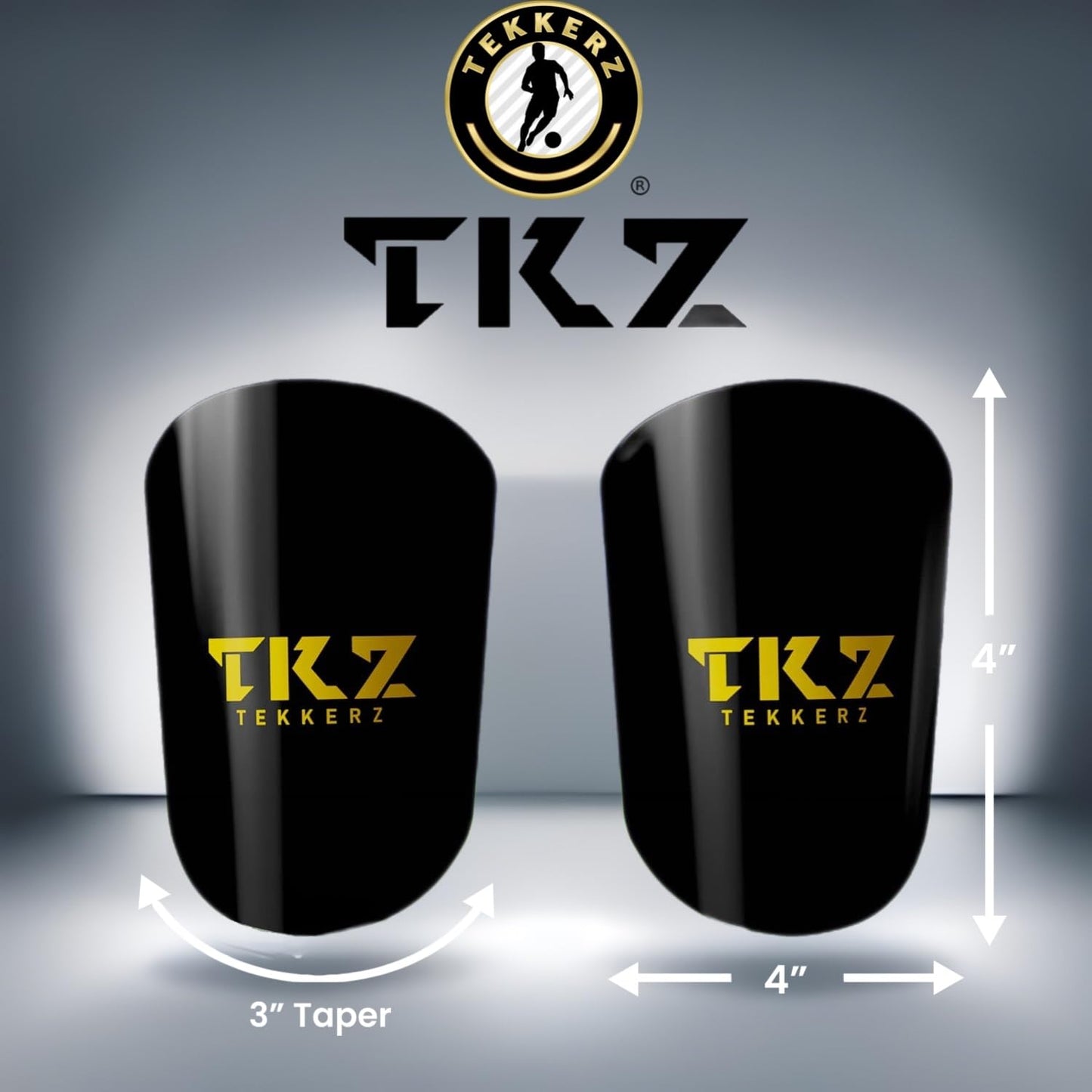 Tekkerz Soccer Miniature Shin Guard for Youth and Adults - Extra Small Protective Equipment shin Guards for Men, Women, Kids, Boys, and Girls, Black, Gold