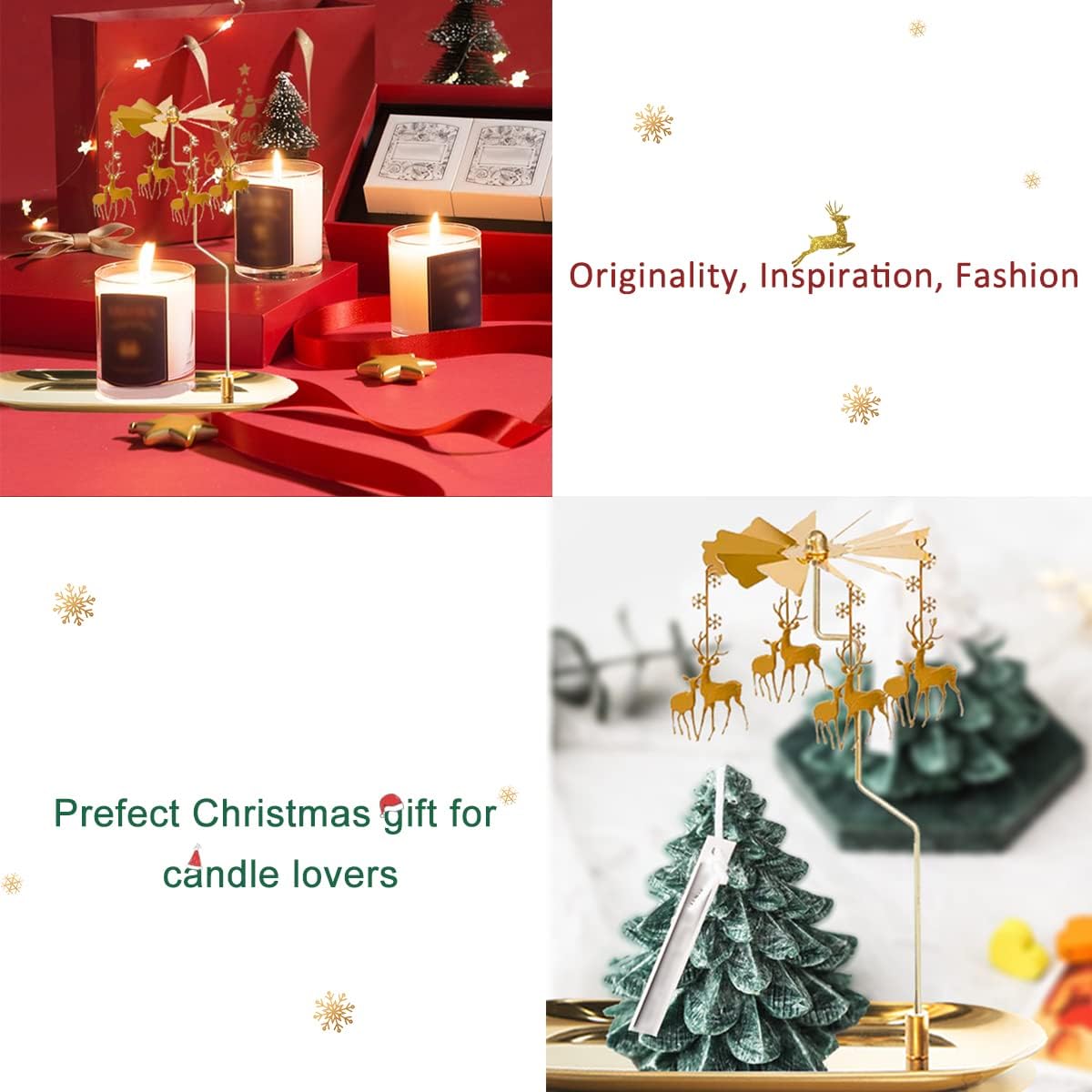 UCINNOVATE Christmas Spinning Candle Holder - Deer Rotating Candlestick Set for Romantic Home Decor | Golden