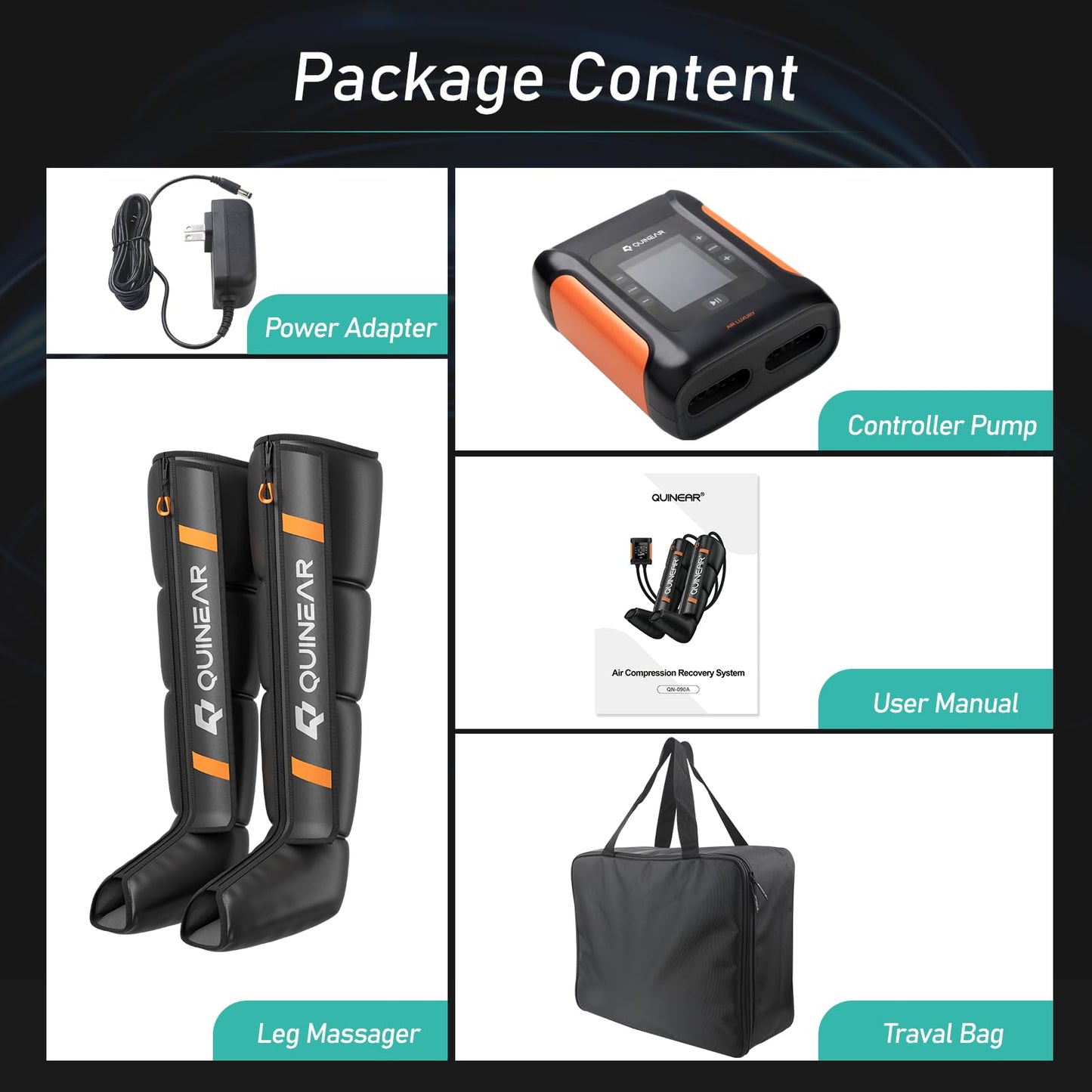 QUINEAR Professional Leg Recovery System, Cordless Air Compression Boots with Sequential Compression, Leg and Foot Massager, Fast Recovery Therapy for Athletes, FSA-HSA Eligible (Large)