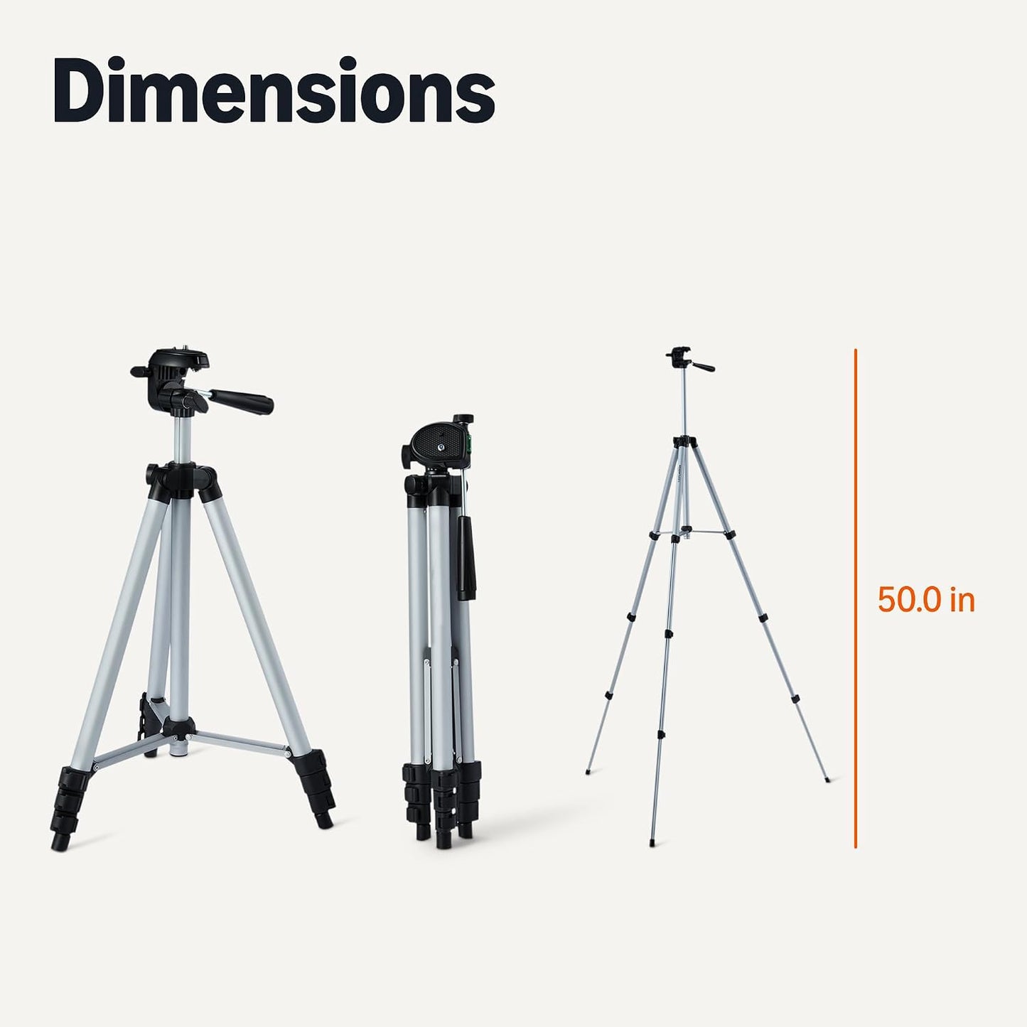 Amazon Basics 50" 360-Degree Lightweight Tripod for Camera and Phone with Travel Bag, Remote Control, Height