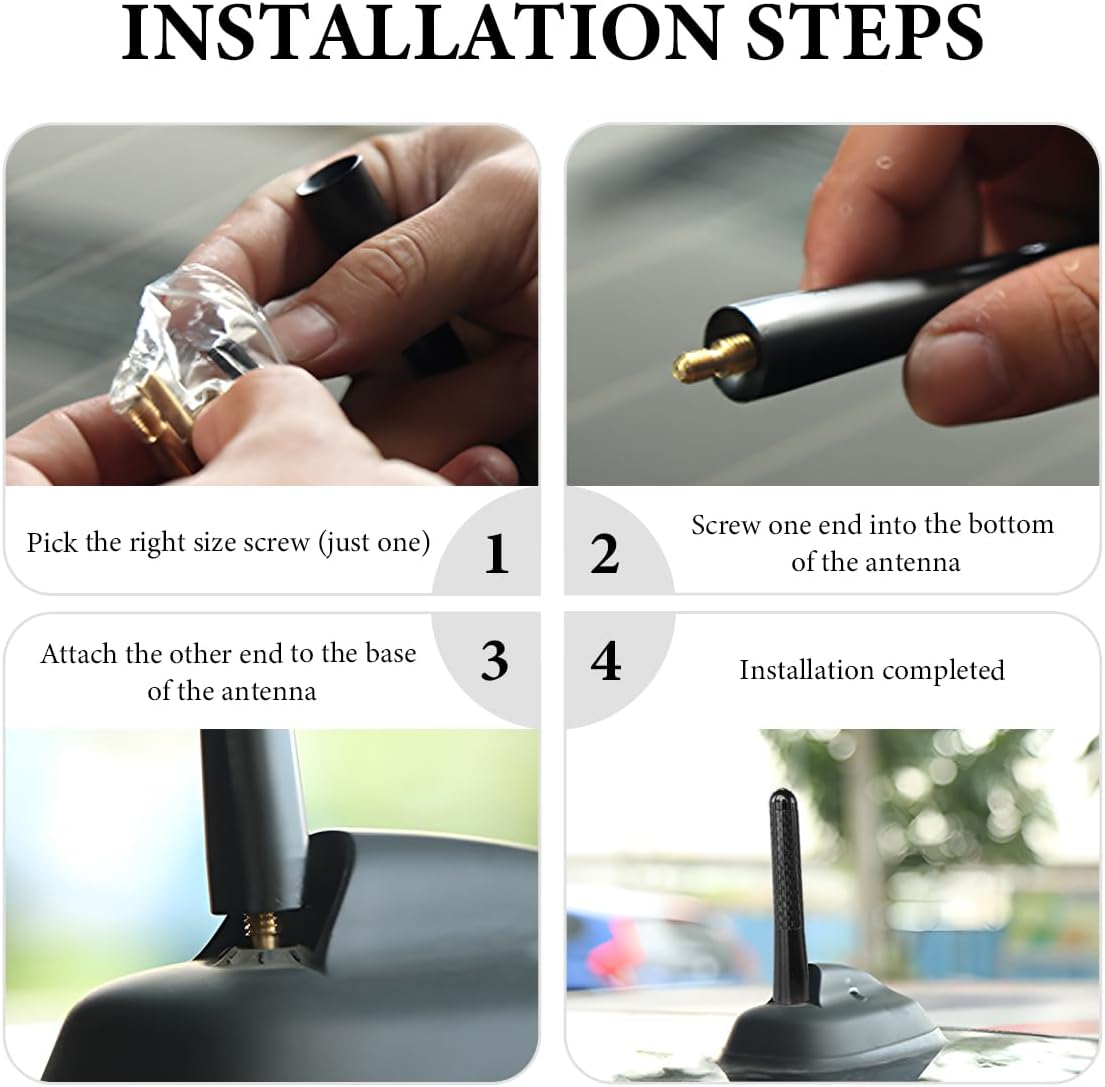 FSTURIOS 1.37" Car Short Antenna, Stubby Aluminum Radio Antenna Replacement with Screws Gaskets, Vehicle Roof Carbon