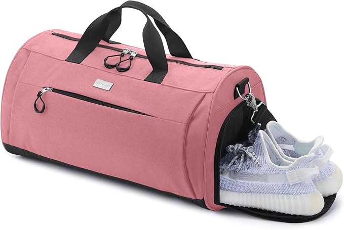 TOPDesign Gym Bag for Women & Men, Unisex Duffel Bag with Shoe Compartment & Wet Pocket for Travel Sports Gym (L Pink)