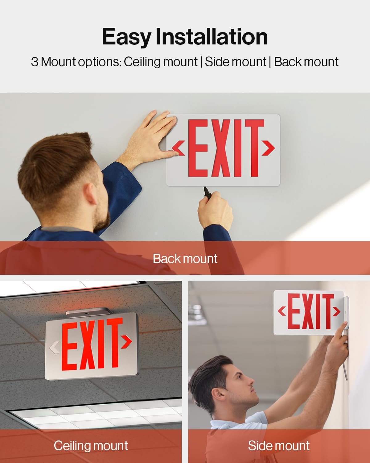 Sunco 6 Pack LED Exit Sign with Emergency Light, Commercial Grade Double Sided Fire Exit Lights, Backup Battery, Illuminated Emergency Exit, 120-277V, Dual Mounting, UL 94V-0 Fire Resistant.