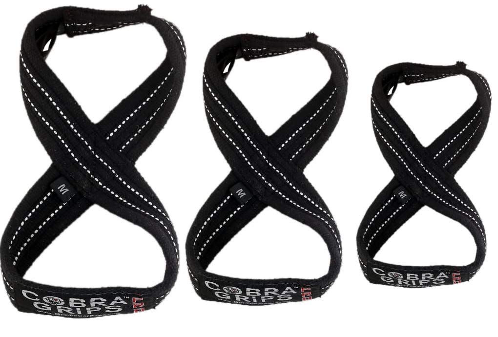 Deadlift Straps Figure 8 Loop Lifting Straps The #1 Choice for Power Lifters weightlifters workout Enthusiasts (Black with White Strips, 80 cm 8.0"+ And Up Wrist Circumference)
