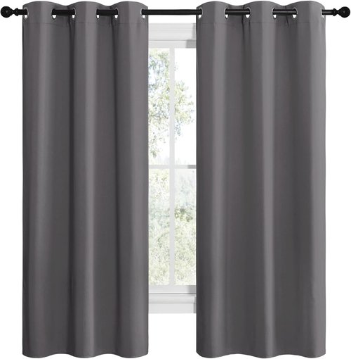 NICETOWN Grey Blackout Curtain Panels - Thermal Insulated Grommet Drapes for Bedrooms | 2 Panels, W42 x L68-inch