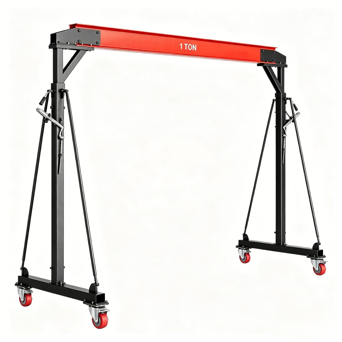 1 Ton Adjustable Height Gantry Crane with Locking Casters - 2200 LBS Heavy Duty Steel Shop Crane for Workshop, Garage, Warehouse