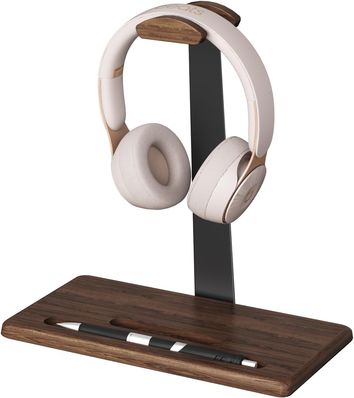 DEMEGA Headset Walnut Stand for Desk with Phone Holder | Headphone Stand Headphone Holder (Dark Walnut)