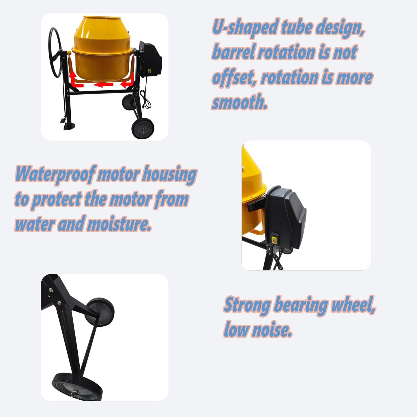 JARYANNIX 7.23 Cu. Ft Cement Mixer,Electric Concrete Mortar Mixer 360° Rotation，Portable Concrete Mixing Machine, Cement Mixing Machine，110v/60HZ 1Kw