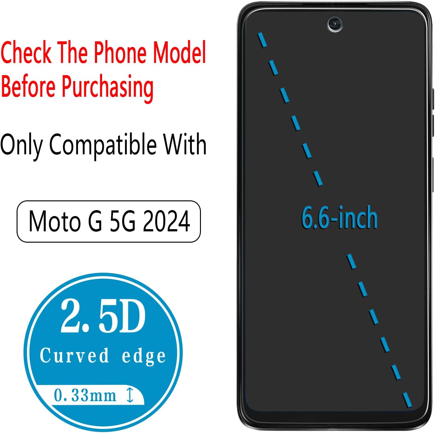 (2 Pack) 5G (2024) Designed for Motorola Moto G Tempered Glass Screen Protector, Anti Scratch, Bubble Free