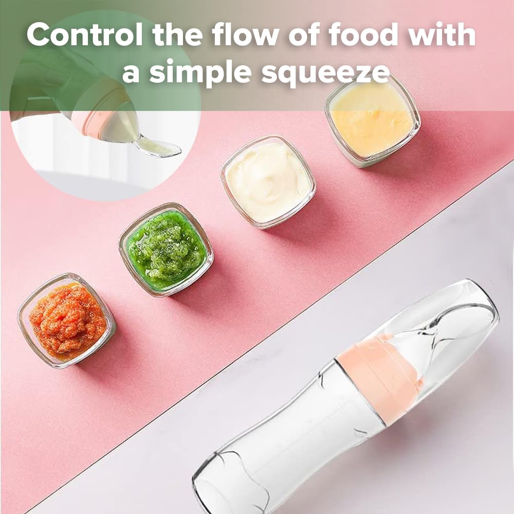 Haakaa Silicone Baby Food Dispensing Spoon Feeder&Cutlery SetInfant Squeeze Cereal Feeder, Baby Fresh Food Feeder, Feed Bottle for Puree Baby Spoons and Forks for Self Feeding 6 Months, Baby Led Weani