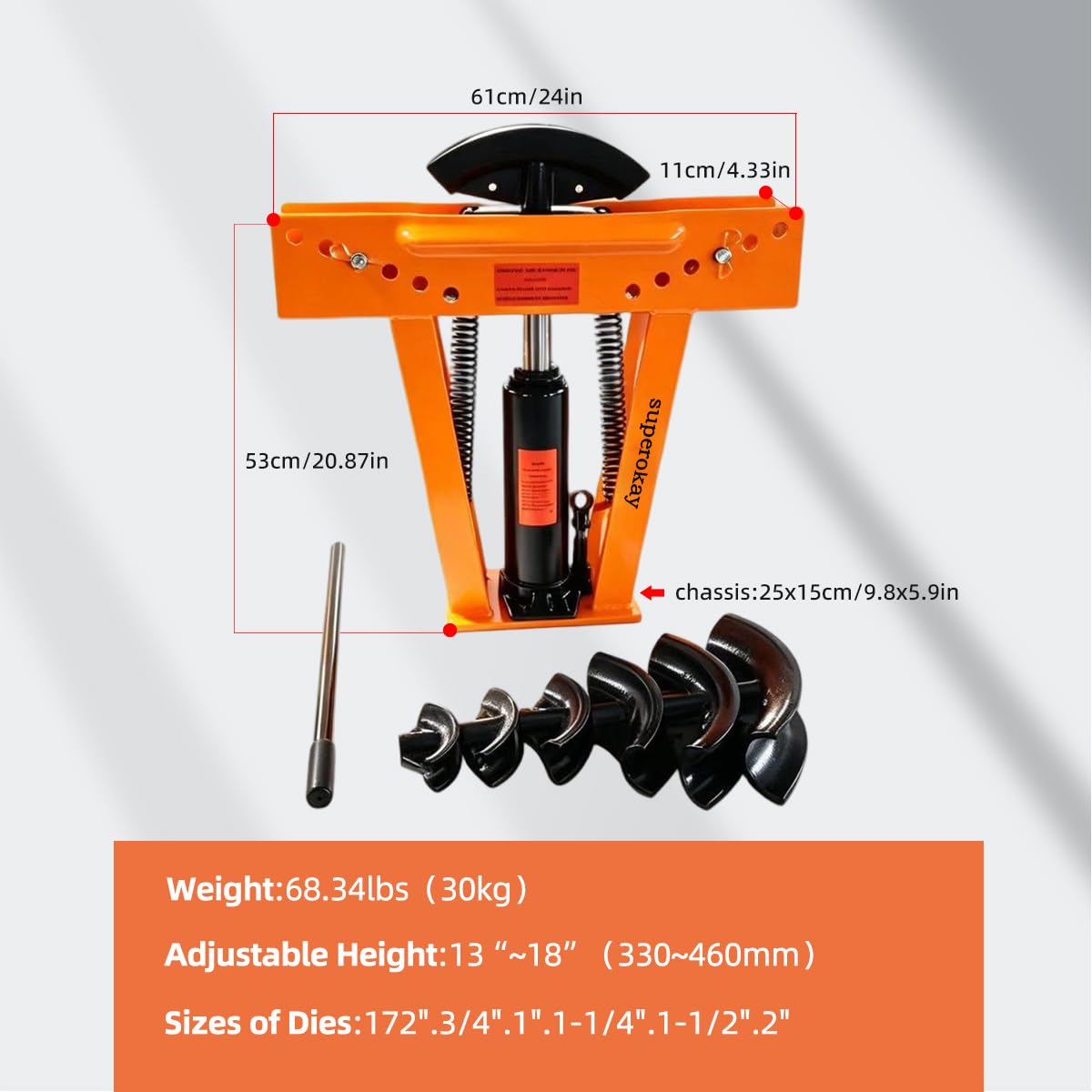 Hydraulic Pipe Bender 12 Ton, 90°-180° Tube Bender with 6 Dies (1/2"-2") | Heavy Duty Exhaust Pipe Bender for Steel Iron Metal | Professional Hydraulic Tubing Bender for Plumbing Construction