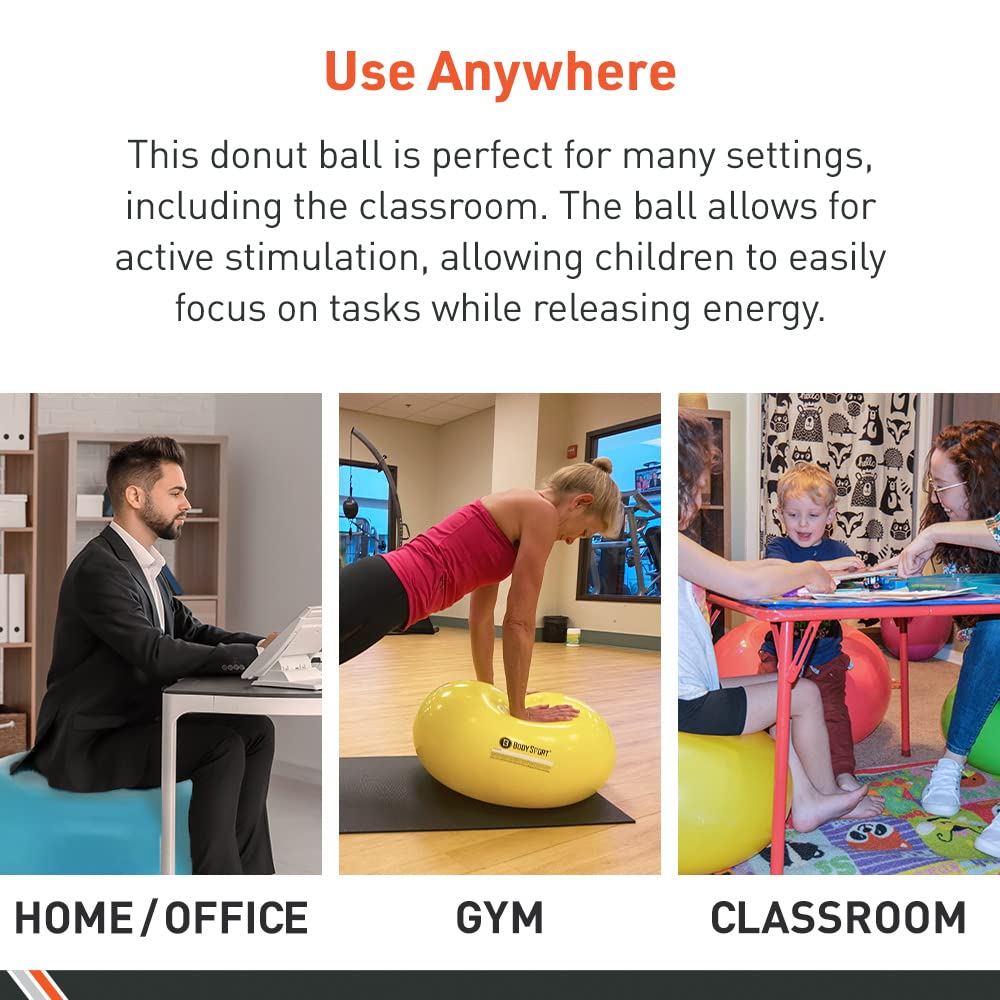 Body Sport Donut Ball, Red, 29.5 in. x 15.7 in. – Durable, Inflatable Exercise Ball for Balance & Stability Training, Yoga, & Pilates Workouts – Use in Home, Office, Gym, or Classroom Seating