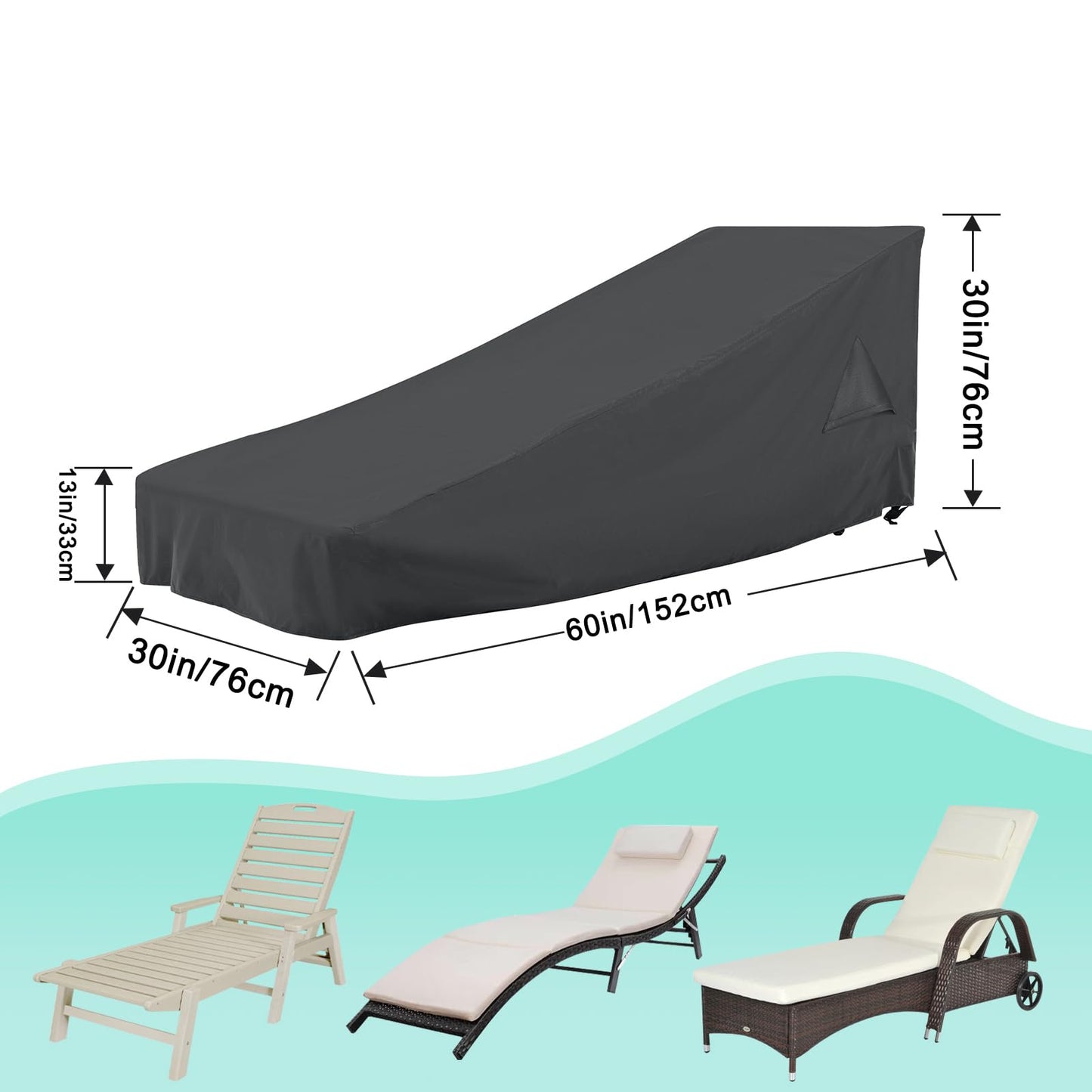 ABCCANOPY Chaise Lounge Chair Cover Waterproof UV Resistant Outdoor Bench Swimming Pool Loungers Sofa Cover Lawn Patio Furniture Covers Heavy Duty 60x30x30x13 Inches Grey