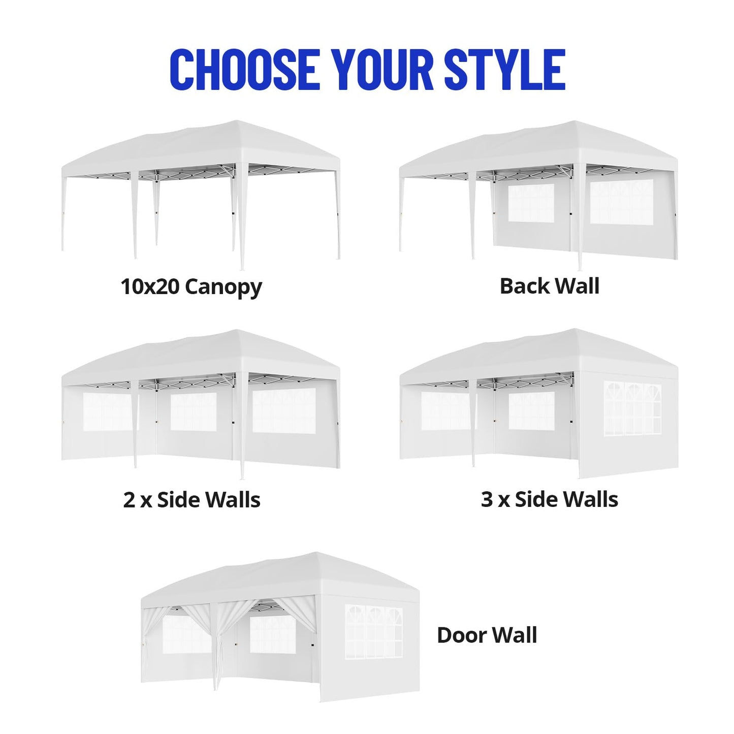 10x20 Pop Up Canopy Tent, Heavy Duty Wedding Party Tent Commercial Grade Instant Shelter with Removable Sidewalls for Outdoor, Parties, 3 Height, Carry Bag, Sandbag
