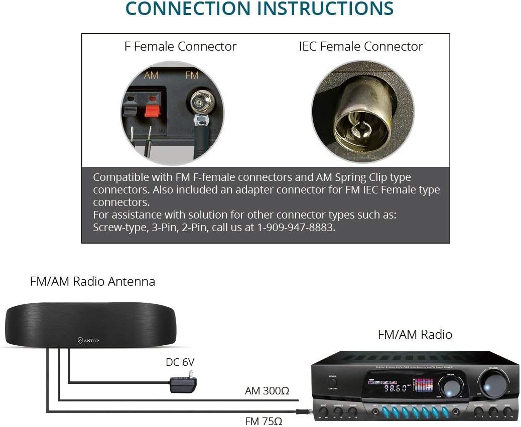 ANTOP 50 4G Radio Antenna, Indoor Amplified AM FM Antenna Miles Multi-Directional Reception for Stereo Radio Audio