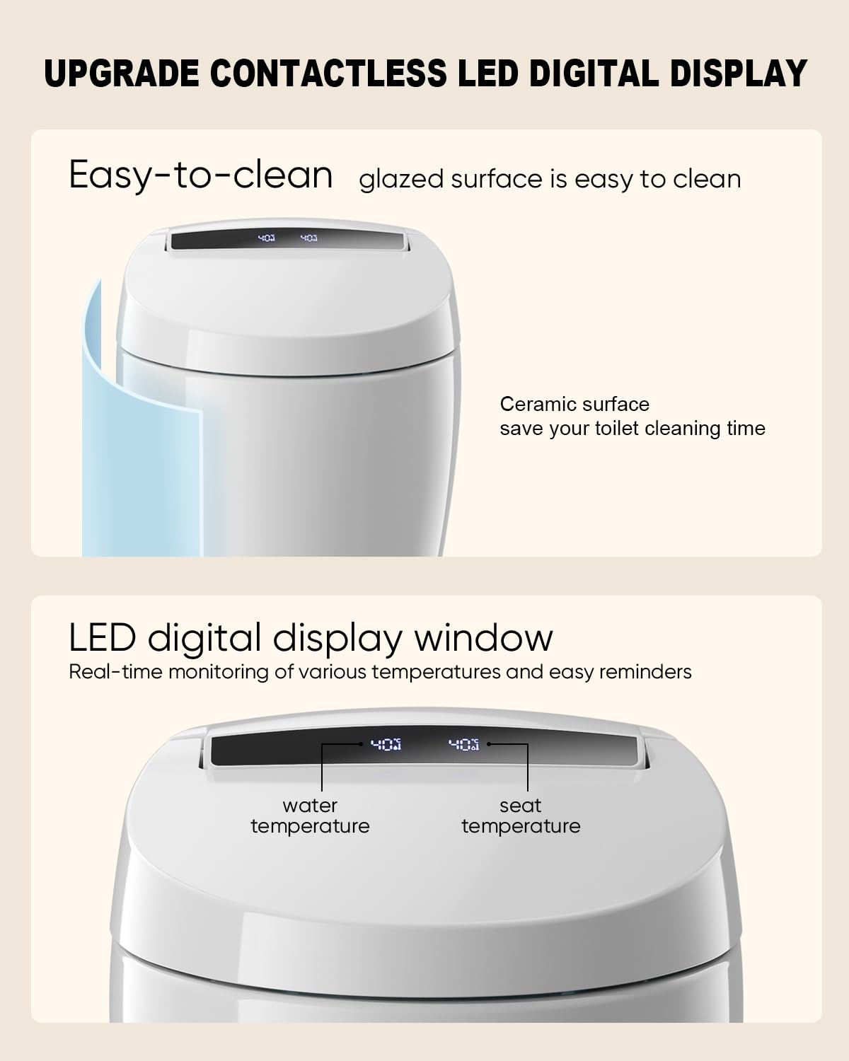 Smart Toilet with Warm Water Sprayer and Dryer, One Piece Bidet Toilet with Auto Dual Flush Foot Sensor Operation,Heated Seat Smart with Built In Fahrenheit LED Display