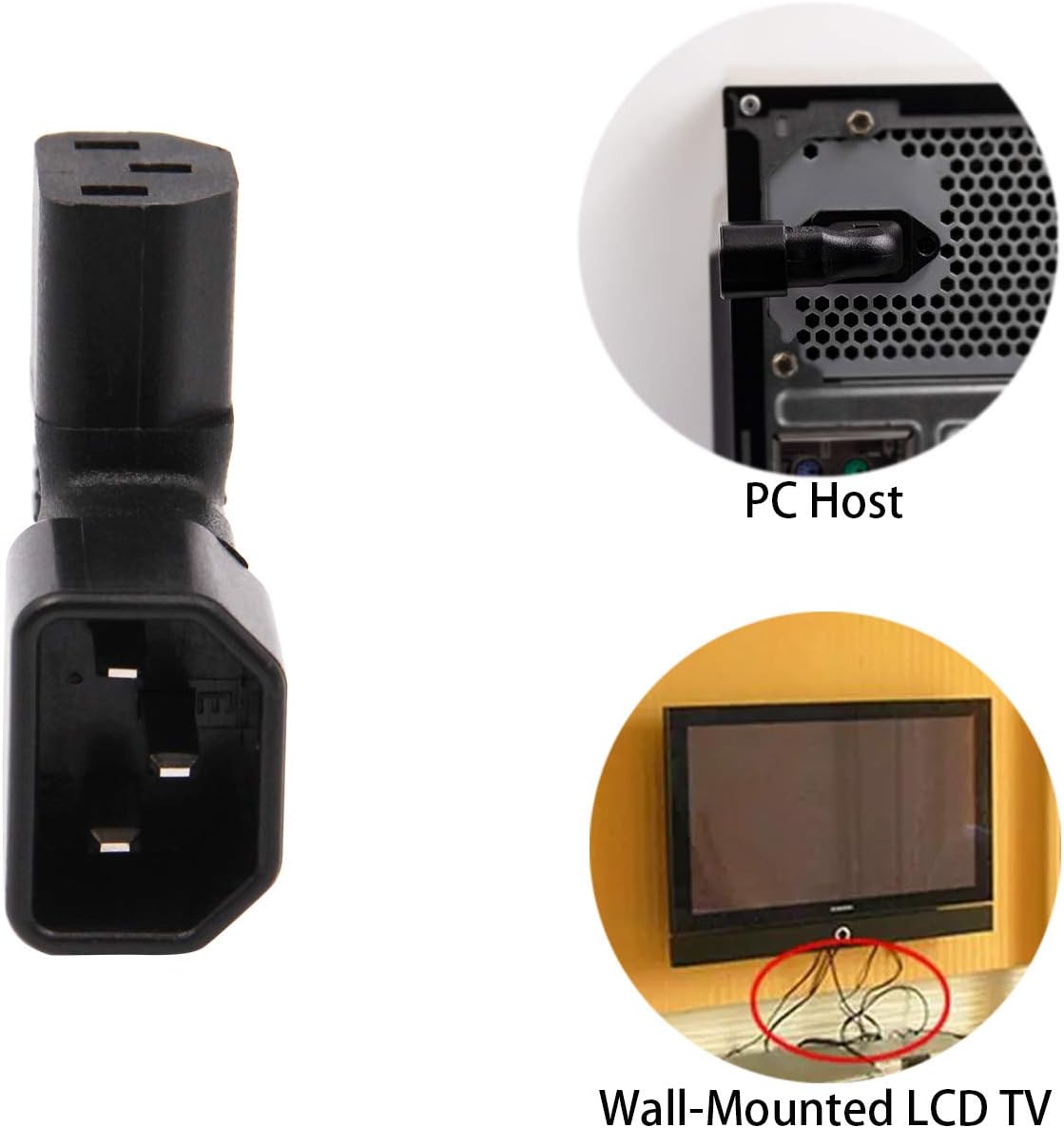 WYMECT 2-Pack C14 C13 Left Angle IEC to Power Adapter PDU Plug for LCD Wall Mount TV