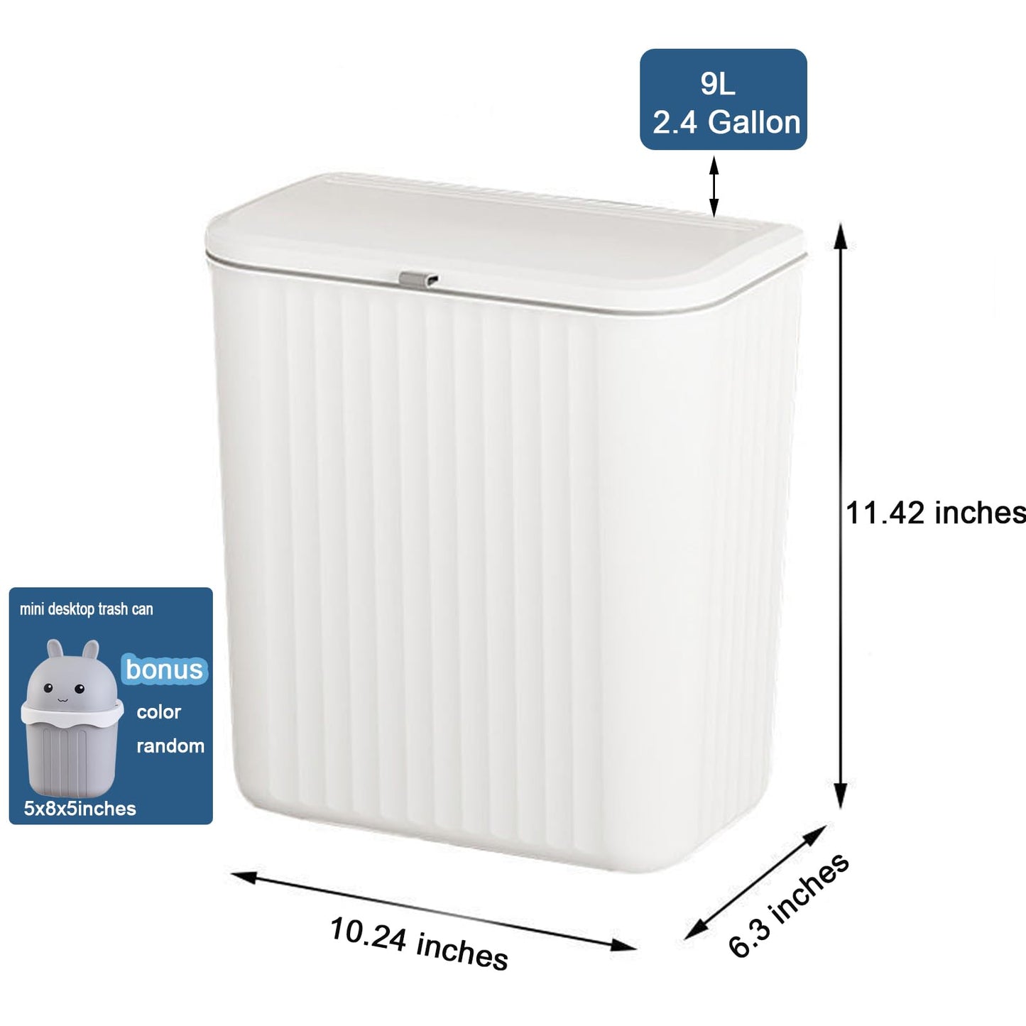 Ryhiac 2.4 Gallon Kitchen Compost Bin for Counter Top or Under Sink, Hanging Small Kitchen Trash Can with Lid, Wall Mounted Waste Basket Bin Garbage Can for Bathroom (White)