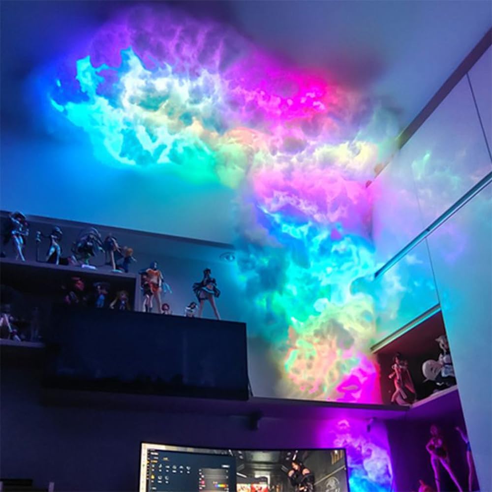 Skiennix 3D Thundercloud Storm Ceiling Light - Music Sync Fluffy Cloud Design for Gaming Room & Bedroom Decor